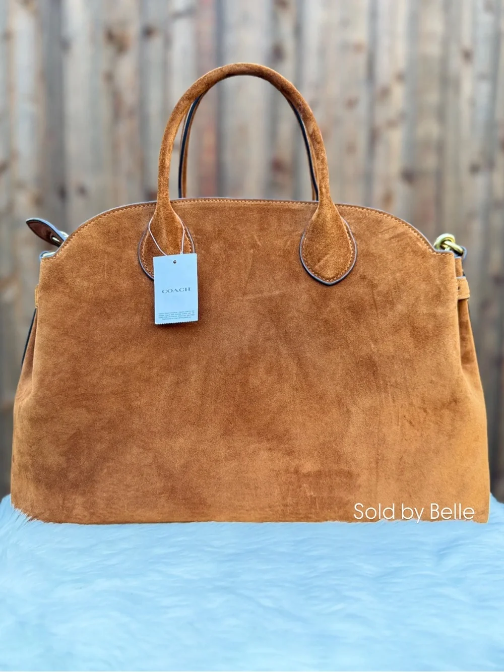NWT Coach Empire Carryall Bag 40 Suede Brass Warm Brown